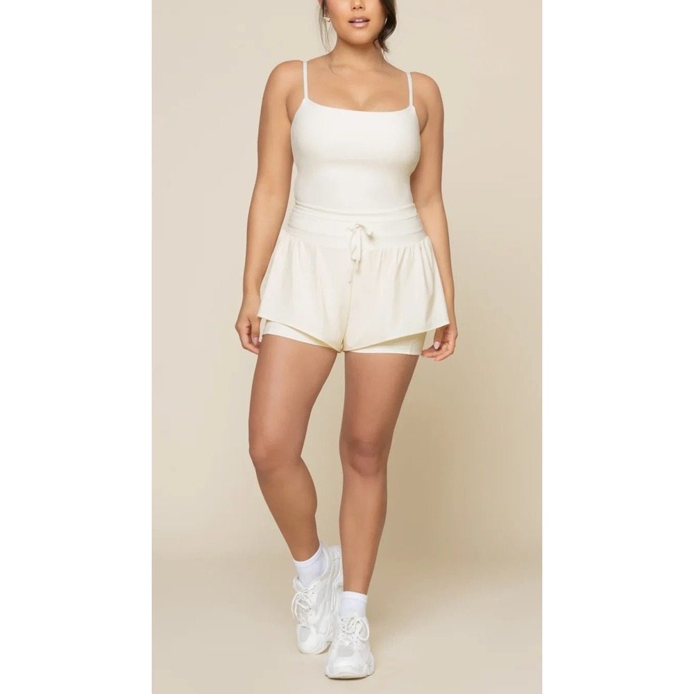Popflex On the Runsie Coconut Cream Ruffle Athletic Stretch Romper Plus Size 1X - Picture 11 of 16